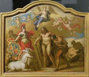 Allegory of the Power of Great Britain by Land, design for a decorative panel for George Is ceremonial coach, c.1718 by Sir James Thornhill