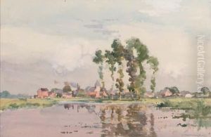 A Lakeside Town by Cornelis Vreedenburgh