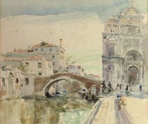 On The Steps Along A Venetian Canal by Cornelis Vreedenburgh