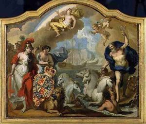 Allegory of the Power of Great Britain by Sea, design for a decorative panel for George Is ceremonial coach, c.1720 by Sir James Thornhill