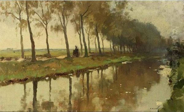 A Peasant Woman On A Path Along A Canal - view 1
