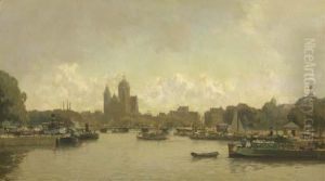 View Of The Open Haven Front With The St. Nicolaas Church In The Distance, Amsterdam