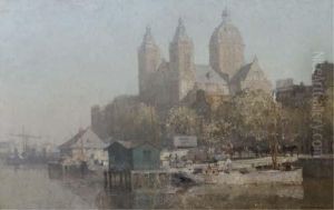 The Prins Hendrikkade With The Saint Nicolaas Church, Amsterdam by Cornelis Vreedenburgh
