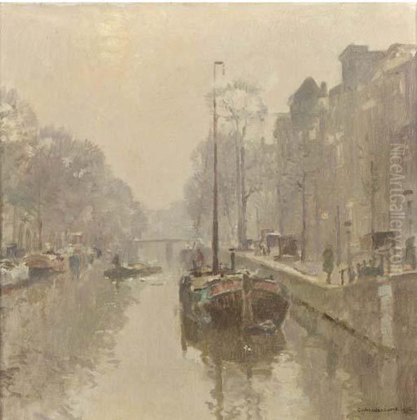 Early Morning: Boats In A Canal, Amsterdam - view 1