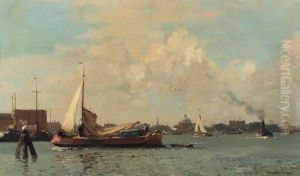 Barges On The Ij, Amsterdam, The Lutherse Kerk Beyond