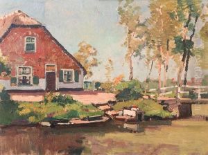 A Summer Landscape With A Farm Along A Canal by Cornelis Vreedenburgh