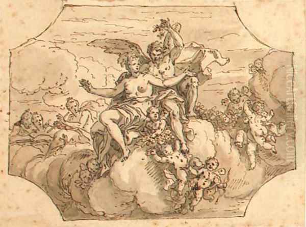 Zephyrus and Flora with putti and garlands on clouds - view 1