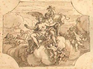Zephyrus and Flora with putti and garlands on clouds by Sir James Thornhill