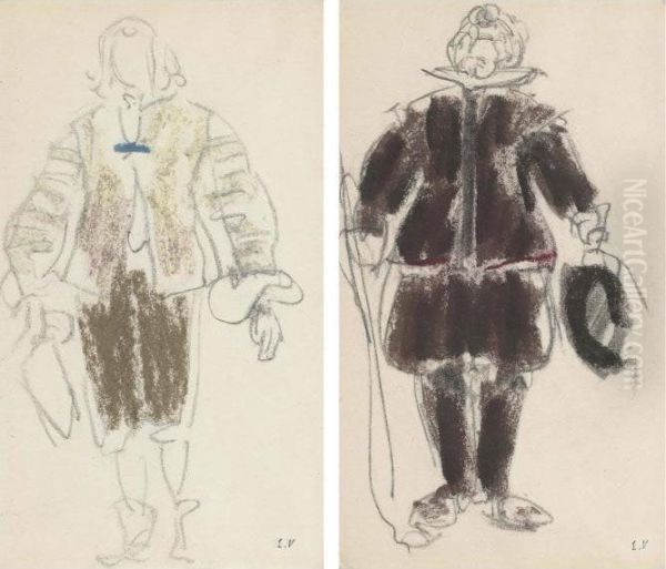 Deux Etudes De Costume Pour Des
Personnages De La Coupe Enchantee Par Jean De La Fontaine: Anselme And
Lelic - view 1