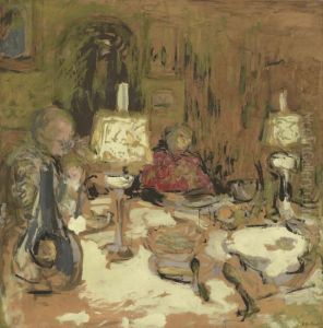 Le Diner Aux Deux Lampes, Rue De Calais by Jean-Edouard Vuillard