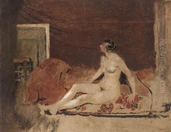 Nu Sur Une Couverture A Fleurs Rouges - view 1