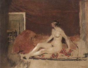 Nu Sur Une Couverture A Fleurs Rouges by Jean-Edouard Vuillard