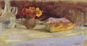 Bouquet De Capucines, Carafe Et Pain Sur Une Table by Jean-Edouard Vuillard