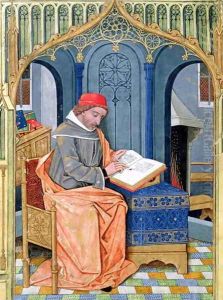 Matthaeus Platearius d.c.1161 writing The Book of Simple Medicines, c.1470