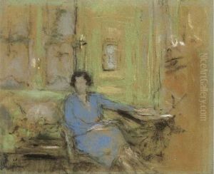 Portrait De Madame Lucien Sauphar-sauvageot En Robe Bleue by Jean-Edouard Vuillard