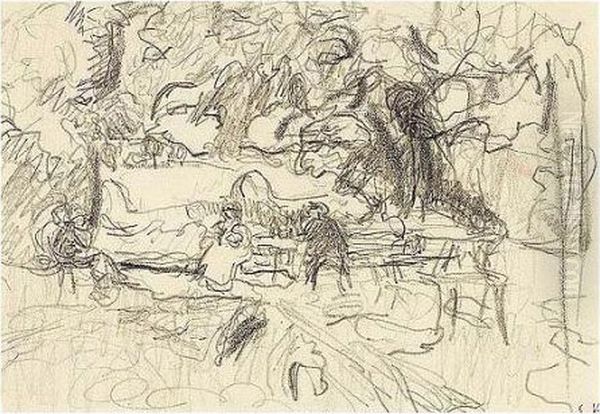 Edouard , -, Etude Pour 'les
Decorations Pour Bois-lurette: A La Divette, Le Bord De La Riviere''
Stamped With The Initials , Pencil On Paper, 11.5 By 16.5 Cm., 4 1/2 By 6
1/2 In - view 1