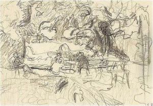 Edouard , -, Etude Pour 'les 
Decorations Pour Bois-lurette: A La Divette, Le Bord De La Riviere'' 
Stamped With The Initials , Pencil On Paper, 11.5 By 16.5 Cm., 4 1/2 By 6
 1/2 In