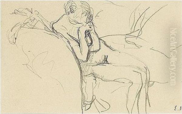 Edouard , -, Femme Nue Assise,
Stamped With The Initials , Pencil On Paper, 8 By 13 Cm., 3 1/8 By 5 1/8
In - view 1