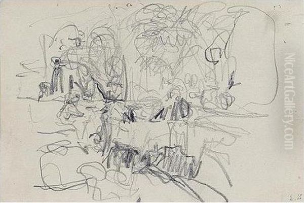 Edouard , -, Interieur, Stamped 
With The Initials , Charcoal On Paper, 11 By 15.5 Cm., 4 1/2 By 6 1/8 In - view 1