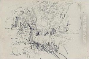 Edouard , -, Interieur, Stamped 
With The Initials , Charcoal On Paper, 11 By 15.5 Cm., 4 1/2 By 6 1/8 In