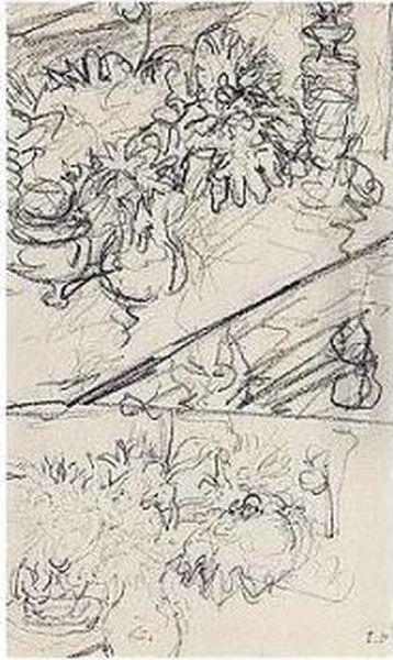 Edouard , -, Dahlias, Stamped
With The Initials , Pencil On Paper, 19.5 By 12 Cm., 7 5/8 By 4 3/4 In - view 1