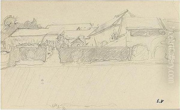 Edouard , -, Communs Du Chateau
Des Clayes, Stamped With The Initials , Pencil On Paper, 11.1 By 18 Cm.,
4 3/8 By 7 In - view 1