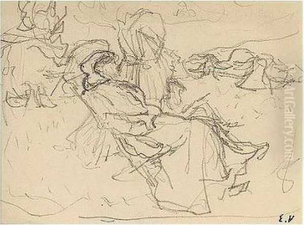 Edouard , -, Figures Sur La 
Plage, Stamped With The Initials , Pencil On Paper, 10 By 13 Cm., 4 7/8 
By 5 1/8 In - view 1