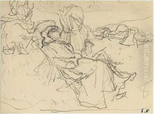 Edouard , -, Figures Sur La 
Plage, Stamped With The Initials , Pencil On Paper, 10 By 13 Cm., 4 7/8 
By 5 1/8 In
