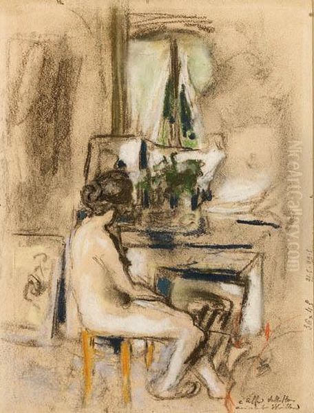Nu Assis Devant La Chemine (nude Seated In Front Of Afireplace) - view 1
