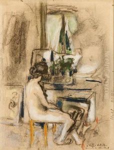 Nu Assis Devant La Chemine (nude Seated In Front Of Afireplace) by Jean-Edouard Vuillard