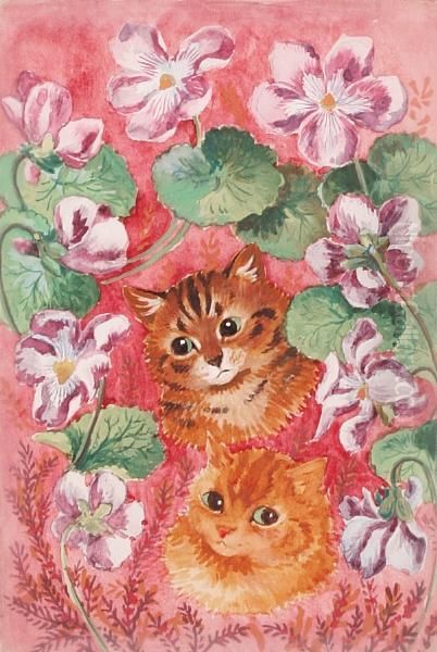 Tabby And Pansies - view 1