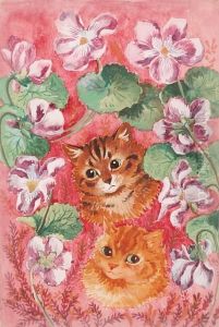 Tabby And Pansies by Louis Wain
