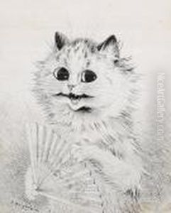 A Cat With A Fan by Louis Wain