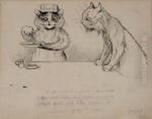 Nurse Cat Mixing A Concoction With Patient Lookingon