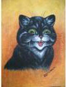 A Cat With A Smiling Expression And Large Green Eyes by Louis Wain