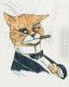 A Humorous Cat Smoking And Dressed In A Evening Suit And Dicky Bow. by Louis Wain