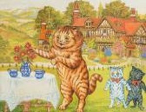 A Tea Party On The Lawn by Louis Wain