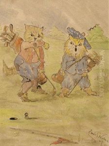 The Scottish Cat Golf Golf Players by Louis Wain