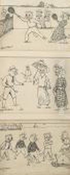 Tom And Dick Play Tennis; Tom
And Dick Play Golf; Tom And Dick Being Taught How To Swim By A Really
Gorgeous Mariner, Three Within One Frame - view 1