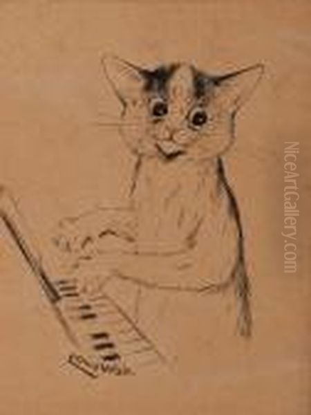 The Music Lesson Signed Louis Wain Lowerleft - view 1