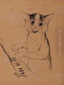 The Music Lesson Signed Louis Wain Lowerleft by Louis Wain