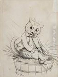 Into The Tub by Louis Wain