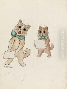 Singing Cats In Green Bow Ties by Louis Wain