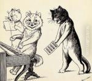 Three Cats At The Piano by Louis Wain
