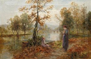 Gathering Sticks On The Riverbank by Ernst Walbourn