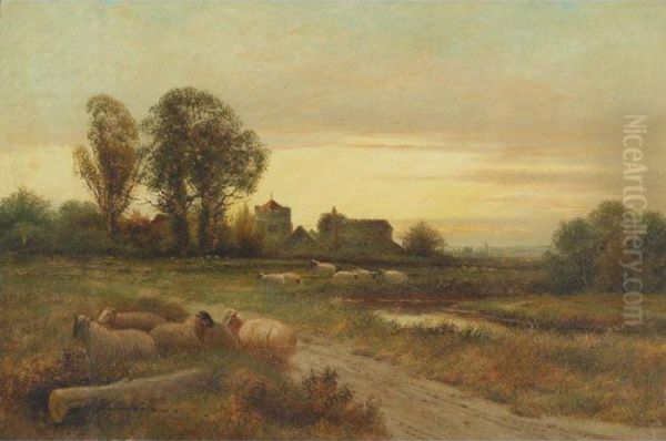 Sheep Resting Near A Farmhouse; Driving Sheep Across Theroad - view 1