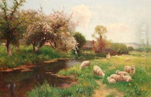 Children And Sheep On A River Bank