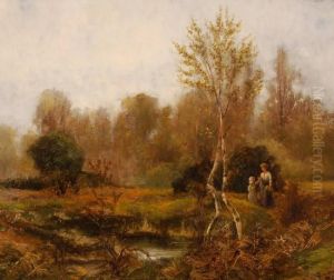 Woman And Child By A Woodland Pond by Ernst Walbourn