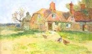 Farmhouse And Chickens by Ernst Walbourn