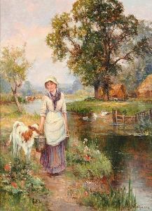 Tending The Calf (#) Tending The Geese by Ernst Walbourn